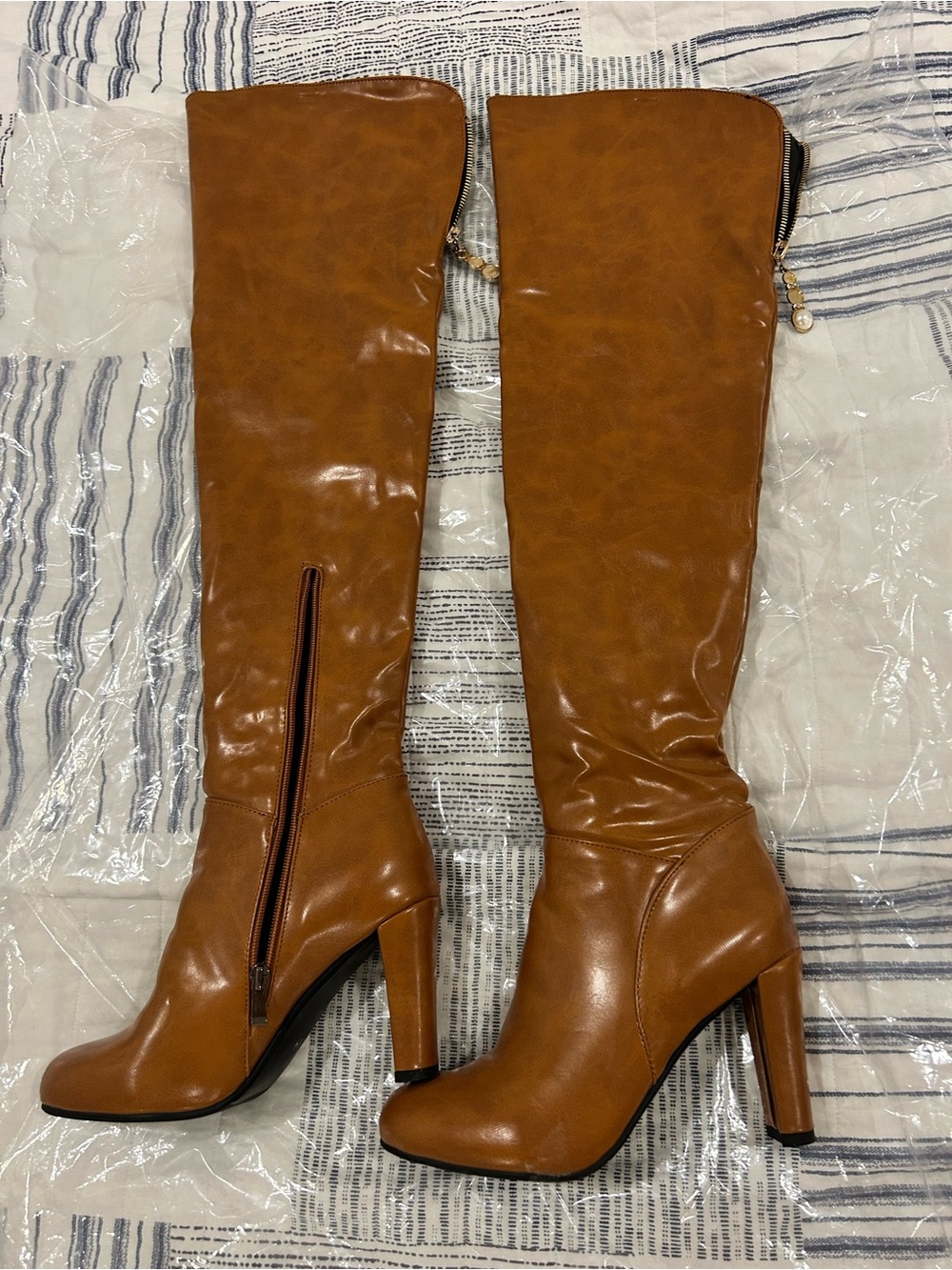Women's Tall Chunky Heel Boots - Cognac Brown